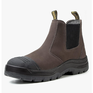 Work Boots for Men, Steel/Soft Toe Waterproof Working Boots, Slip Resistant Slip-on Safety Static Dissipative Working Shoes (Dark Brown) 9.5
