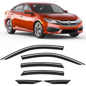 6-PCS Extra-Thick Rain Guards Fit for Honda Civic Sedan 4dr LX 2016-2021 Extra Durable Tape-on Window Rain Guard Window Deflectors Vent Shades Window Visor Vent Visors Exterior