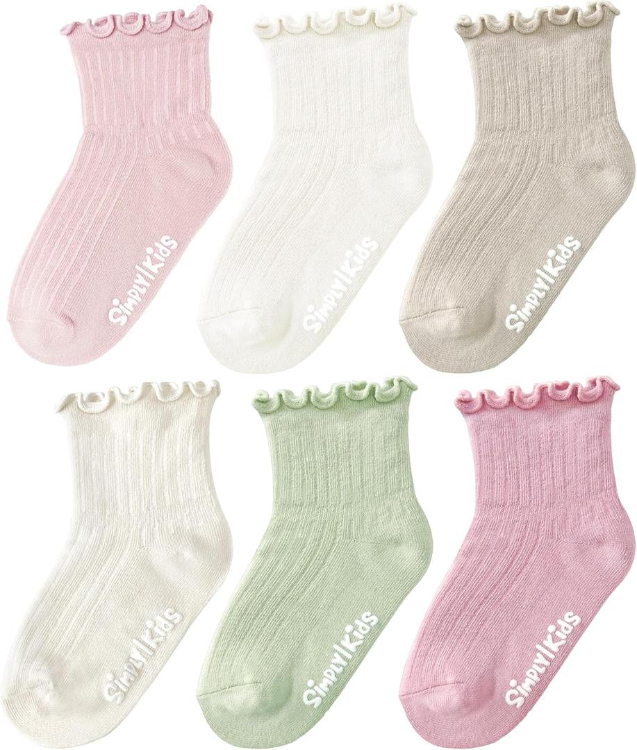 Simply Kids Toddler Girl Socks 6-12 Months Pastel Baby Cotton Ruffle Socks With Grips Non Slip Infant Wear Newborn Must Haves