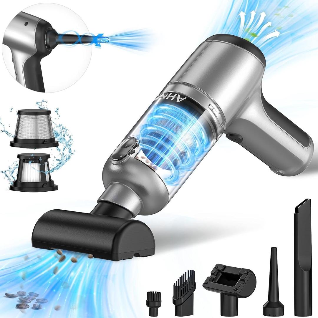 AHNR Handheld Car Vacuum Cleaner Cordless with Brushless Motor, 20000PA High Power Vacuum Cleaner & Air Duster, 3 in 1 Keyboard Portable Mini Hand Held Vacuums Cleaner for Car Home (Black & Silver)