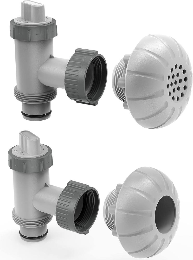 Above Ground Pool Parts, Plunger Valves for Pools Replacement Parts, Pool Pump Part with On Off Plunger Valves, 1.5" Outlet Strainer & Inlet Nozzle, Pool Hose Adapter for Sand Pump