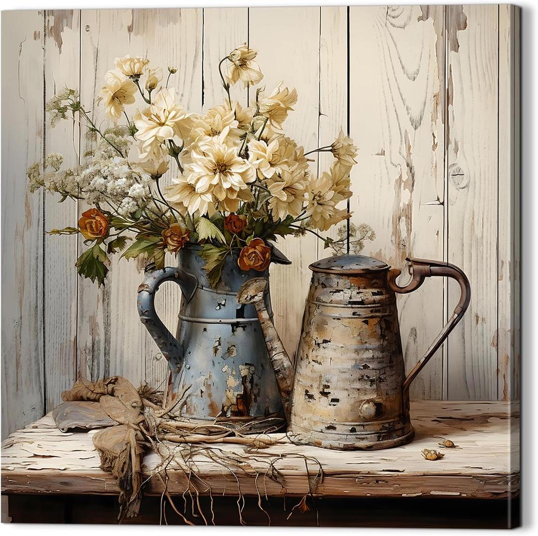 LAIART Farmhouse vintage rustic wall decor, floral wall art modern home artwork, 20"L x 20"W