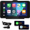 Portable Wireless CarPlay Screen for Car,7inch 1080P HD IPS Touchscreen Car Stereo with Wireless Android Auto,Portable Car Radio Support HD Backup Camera,Mirror Link,Bluetooth,FM,GPS,Voice Control,AUX