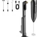 Electric Milk Frother Handheld: Rechargeable 3 in 1 - LED Digital Display with 3 Speeds Portable Stainless Steel Drink Foam Mixer for Milk Coffee, Lattes, Valentine's Day gifts - Onyx Black