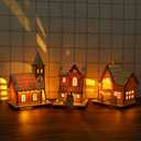 NUOBESTY Christmas Scene House Light Up Mini Wood Houses Village Collections Luminous Figurines Tabletop Ornaments for Xmas Decoration