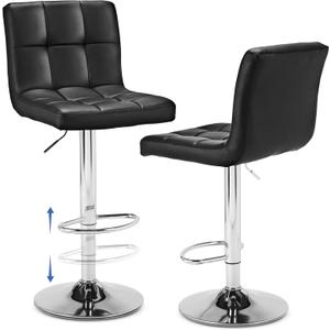 NEWBULIG Bar Stools Set of 2, Counter Height Barstools,Square Seat Cushion Barstool with Back, Height Adjustable PU Leather Swivel Barstool with Footrests for Kitchen,Island,Cafe,Pub,Black