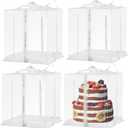 CHENZEM cake box-14 * 14 * 10inch/4pcs, Clear Display Gift Boxes with RibbonStackable Food Storage Containers for Pastry (Clear, 14 * 14 * 10inch/4pcs)