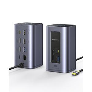 Baseus Nomos Air 12 in 1 Docking Station, Dual Monitor Laptop Docking Station for Windows, 2 Monitor 4K HDMI, 10Gbps USB-C/A, PD 100W, USB C Docking Station Compatible for Laptop HP/Lenovo/Dell/Acer