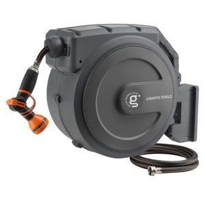 Giraffe Tools Retractable Garden Hose Reel 1/2"130FT Wall Mount Auto RewindAny Length Lock,Auto Rewind System,180° Swivel Bracket,Heavy Duty Hybrid Hose,Easy to Assemble,7 Spray Patterns