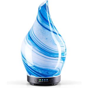 Porseme 150ml Essential Oil Diffuser Glass Color Changing Aroma Air Diffusers Aromatherapy Ultrasonic Cool Mist Humidifier 6 Running Hours Waterless Auto-Off for Sleeping Yoga Office Spa (Blue Ink)