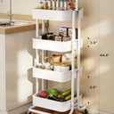 Pipishell 4 Tier Mesh Utility Cart, Rolling Metal Organization Cart with Handle and Lockable Wheels, Multifunctional Storage Shelves for Kitchen Living Room Office White, PIUC12W