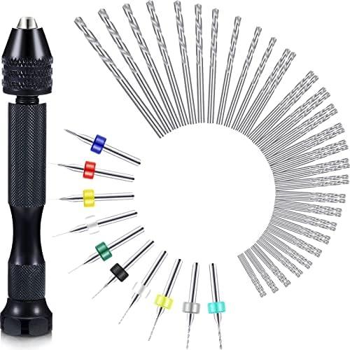 Mudder 57 Pieces Hand Drill Bits Set, 46 Pcs Pin Vise Micro Twist Drills and 10 Pcs PCB Mini Cutting Bits for Resin Polymer Clay Craft DIY Jewelry(Black)