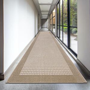 Ileading Runner Rug for Hallways 2.6'x12' Heavy-Duty Durable Entryway Floor Mat with Non Slip Rubber Backing Low-Pile High Traffic Carpet Machine Washable Accent Rugs for Kitchen, Living Room(Beige) (12' x 2'7" (Rectangular))