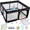 Baby Playpen with Mat, Durable and Secure Baby Play Pen, 5050 Playpen Kids Activity Play Center, Equipped with Anti-Slip Suckers and a Zipper GateBlack