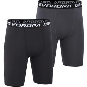 DEVOROPA Youth Boys Compression Shorts Performance Athletic Base Layers Workout Training Underwear Side Pocket (Large, Black/Gray(no Side Pockets))