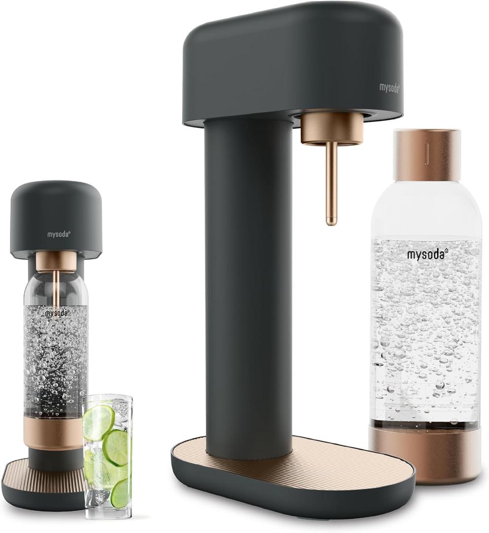 Ruby 2 Sparkling Water Maker - Silent Carbonated Water Machine Made of Robust Long-Lasting Aluminium & 1L Water Bottle - Without CO2 Cylinder - Colour Black Copper