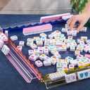 DoubleFill 4 Pack Mahjong Tile Rack & Pusher Set, Acrylic All-in-one Holders, Magnetic Mahjong Racks for Organizing Tiles, Easy to Use for Home Game Nights(Scalloped Edge,Colorful)