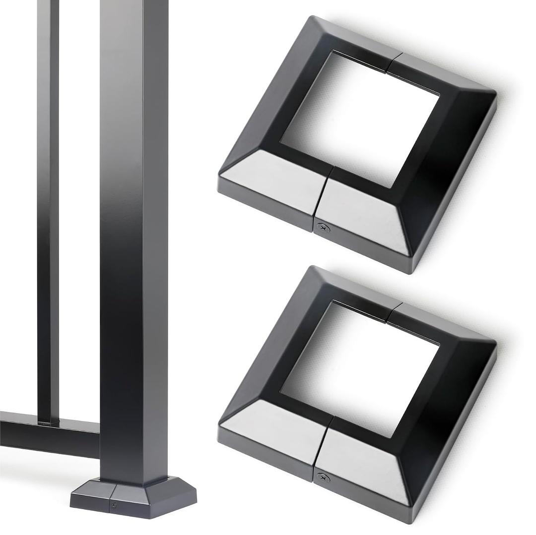 2 Piece 3" (3" Post x 5" Base) Aluminum Deck Post Base Cover, Split Deck Post Skirt for Balcony Railing, Stairs, Mailbox Risers, Decks and Porches, Deck Railing Base Bracket Cover (Black)