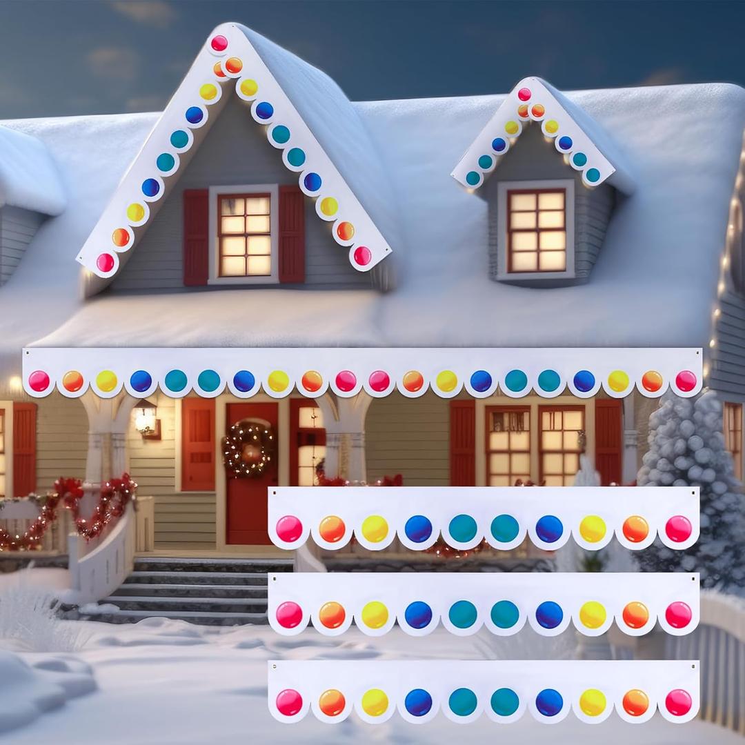 3 Pcs Christmas Outdoor Gingerbread House Decorations Christmas Gingerbread Roof Porch Door Window Banner for Xmas Winter Holiday Party House Decor