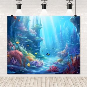 10x8ft Under The Sea Backdrop for Photography Underwater World Tropical Fish Coral Seabed Sunlight Blue Ocean Backdrop Ocean Theme Party Decorations Ocean Wallpaper Birthday Party Backdrop