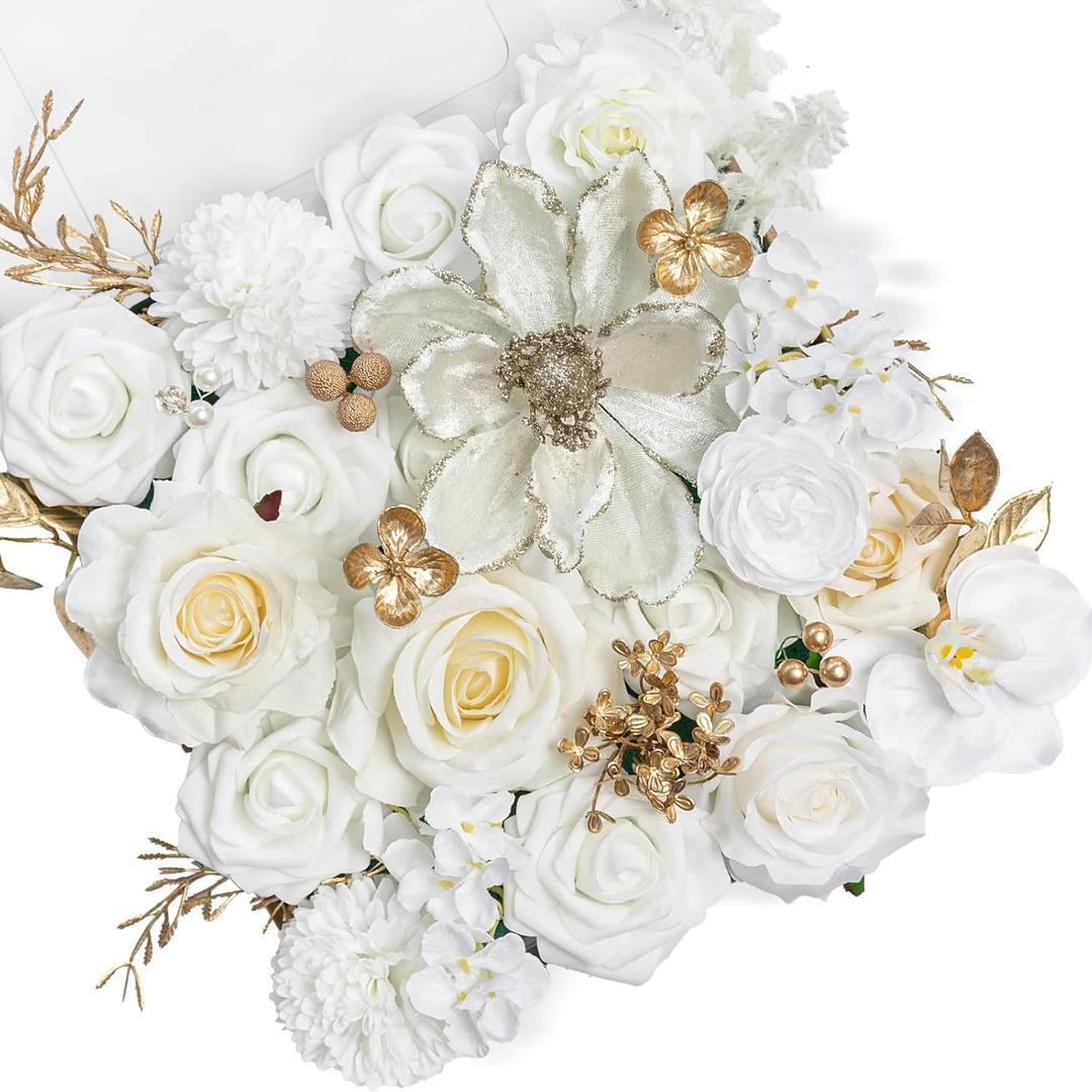 TINGE TIME Roses Artificial Flowers White Faux Flowers Bulk for DIY Bridal Wedding Bouquets Baby Shower Centerpiece Table Home DecorationsBrilliant White