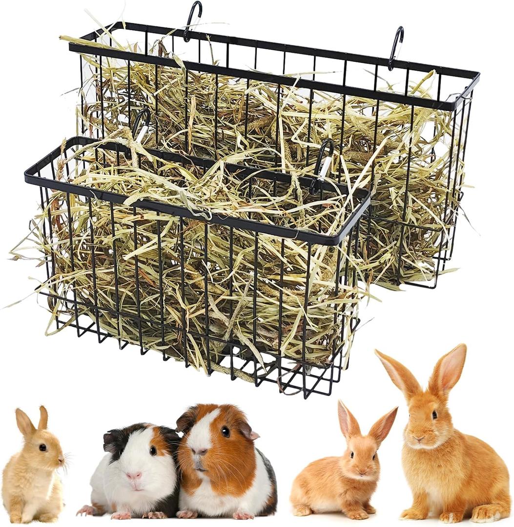 kathson Rabbit Hay Feeder 2 Pack, Metal Bunny Hay Rack for cage with Hooks, Rabbit hay Holder for Bunny Guinea Pig Chinchilla