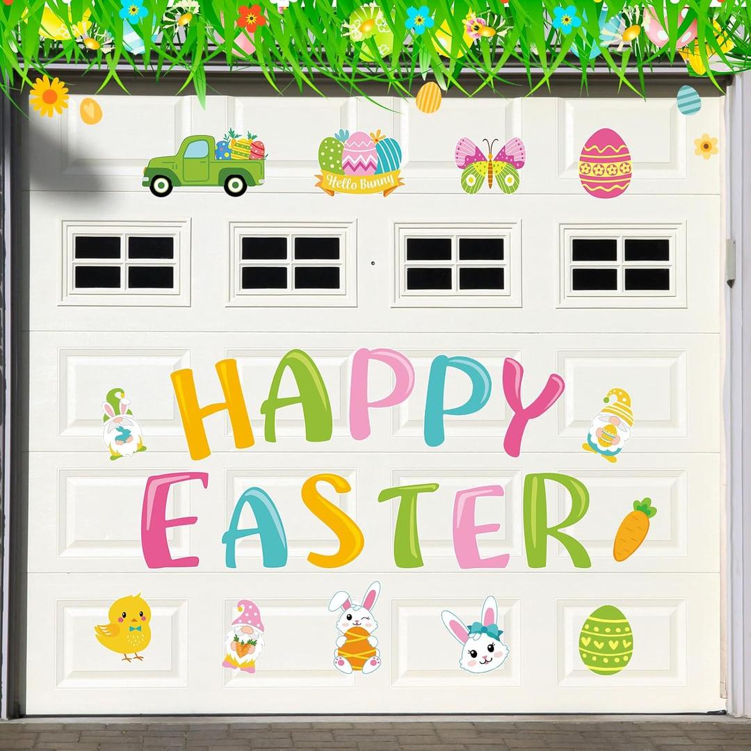 Ferraycle 23 Pcs Happy Easter Garage Door Magnets Large Easter Garage Door Decorations Holiday Magnetic Stickers Spring Bunny Garages Magnets Spring Egg Gnome Decals for Car Refrigerator Decor