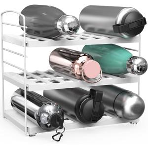 Simple Houseware Water Bottle and Travel Mug Cabinet Adjustable Storage Rack Organizer, White