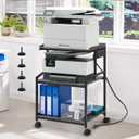 Lauren&Harold 34'' Printer Stand with Power Outlets & USB Ports, 3-Tier Adjustable Rolling Cart, Heavy Duty 150LBS Storage Table with Wheels for Office, Kitchen, Living Room, Grey/Black (Large)