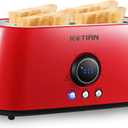 Toaster 4 Slice,KOTIAN Retro Long Slot Toasters with Countdown Timer,Stainless Steel Toaster,Bagel,Defrost,Reheat,Cancel Functions,Extra Wide Slots,6 Toast Settings,Removable Crumbs Tray,Red