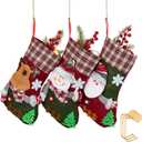 3 Pack Plaid Christmas Stockings with Golden Hooks, 12.6'' Knit Xmas Socks Set for Fireplace Mantel Decor, Traditional Holiday Hanging Stockings for Gifts & Decorations Santa Deer Snowman (Style 7)