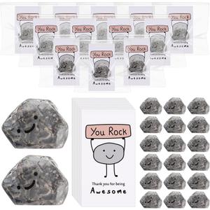 Huwena 30 Sets Inspirational You Rock Employee Appreciation Gifts Smile Resin Stone with Thank You for Being Awesome Rock Card Bulk for Team Teachers Staff Coworkers Adults Party Favor