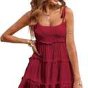 Narecte Womens Summer Dresses Wedding Guest Dresses Beach Sundresses Spaghetti Strap Flowy Boho Dress (X-Large, Burgundy)