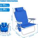 SUNNYFEEL Low Beach Chair, 5-Position Lay Flat Reclining, Backpack Portable Folding Chair with Cooler Bag & Cup Holder, Heavy Duty 350 LBS, Compact for Beach, Camping, Travel (New Blue)
