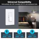BESTTEN 6 Pack Super Slim Dimmer Light Switch, Quiet Rocker, Single Pole or 3 Way Dimmable Switch, Max 300W LED, CFL, 600W Incandescent, Screwless Wall Plate Included, ETL Listed, White