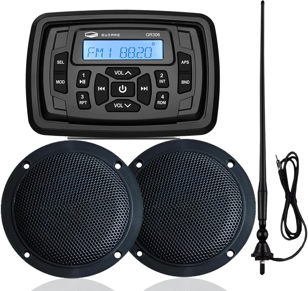 HASDA Marine Bluetooth Radio Boat Car Stereo Dashboard Digital Audio System Receiver Waterproof Boat Speakers FM AM Radio Antenna for ATV UTV RV UV