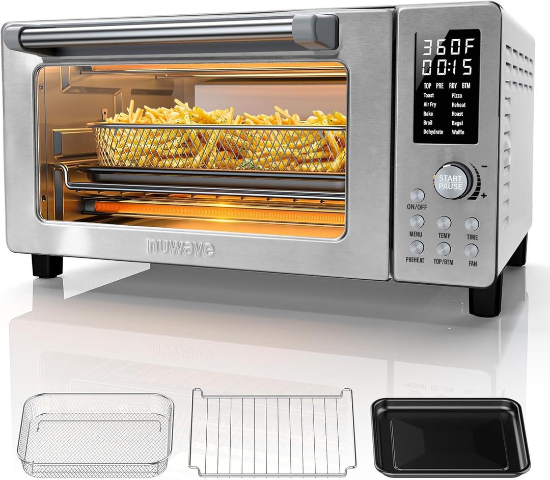 Nuwave Bravo Pro Convection Air Fryer Toaster Oven Combo, 2025 New and Improved, 10-in-1, 50-450F Temp Controls, Quick & Even Crisp Technology, 21Qt Capacity, Stainless Steel, PFAS Free