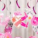 Disco Cowgirl Birthday Party Decorations, Pre-strung Happy Birthday Banners and 12 Hanging Swirls, Western Disco Theme Party Supplies for Girls, Teens, or Adults (Pink)