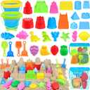 Collapsible Beach Toys Set for Kids Toddlers, Travel Sand Castle Toys for Beach with Mesh Bag & Sand Molds, Collapsible Sand Bucket and Shovel Set for Kids, Sandbox Toys for Toddlers Kids Age 3-12