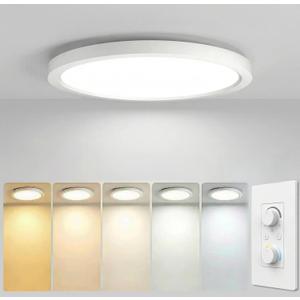 16 Inch 1Pack Super Slim Flush Mount Ceiling Light Fixture,30W 3400LM Dimmable 5CCT Selectable 2700K-5000K Round Light Fixture for Living/Bedroom,Kitchen/Bathroom,Porch &All Indoor Spaces White, 15.8inch-1Pack