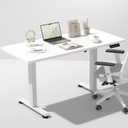 Veken 47.2 Inch Electric Standing Desk, Height Adjustable Sit Stand Up, Wood Desktop, Work Home Office Computer PC Desks, Gaming Writing Study Bedroom Rising Table, Tall Standup Workstation, White