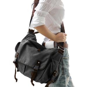 [Upgraded] Vintage Canvas Messenger Bag 13 15.6 17 inches Large Book Laptop Shoulder Bag Women Men New (Black, Large)