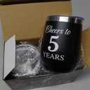 Domensi 2 Pcs 5th Anniversary Wedding Gifts Tumblers Cheers to 5 Years Cups for Wife Husband Parents Couple Birthday Party Gifts for Men Women 20 oz Tumblers with Lids and Box