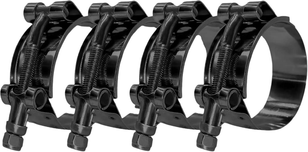 BOTTEN 4 Pack 1.5" Stainless Steel T-Bolt Hose Clamps - Clamp Range 44-50mm for 1.5 Hose ID (Black) - Durable and Reliable Hose Clamps for Secure Connections"