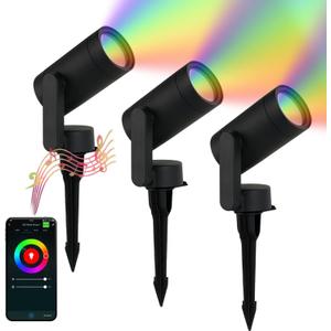 Smart Landscape Lighting, 3 Pack RGBW Color Changing LED with App Control Waterproof Spotlight, Outdoor Yard Spot Lights with 36W Transformer & Timer, LED Lawn Light with Music Sync