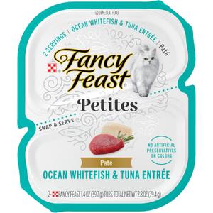 Purina Fancy Feast Gourmet Pate Wet Cat Food, Petites Ocean Whitefish & Tuna Entree - (Pack of 12) 2.8 oz. Tubs (BB May/2026)