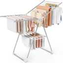 Sakugi Clothes Drying Rack, 55.5" Adjustable Wings, Foldable Design | Laundry Room, Bedroom, Outdoor & Indoor Use, Height Adjustable, Collapsible, Silver White, 55.5" L 22.8" W, Large