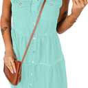 luvamia Women's Casual Summer Lapel Sleeveless Button Down Short Denim Jean Dress (Mint Green), S