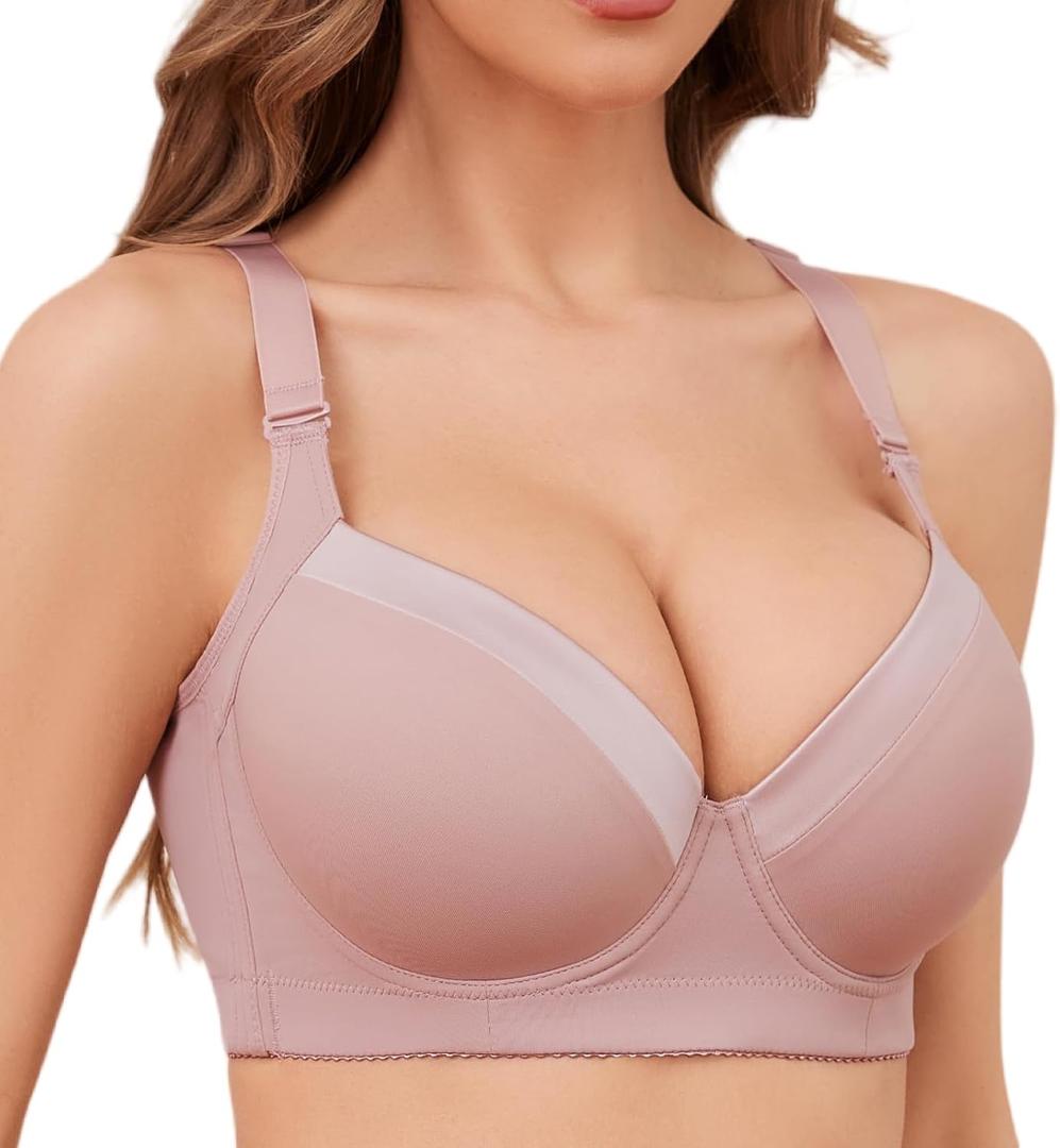 Plus Size Push Up Bras for Women Back Fat Smoothing Bra Comfort Lightly Underwire T-Shirt Bra (38D, Purple)