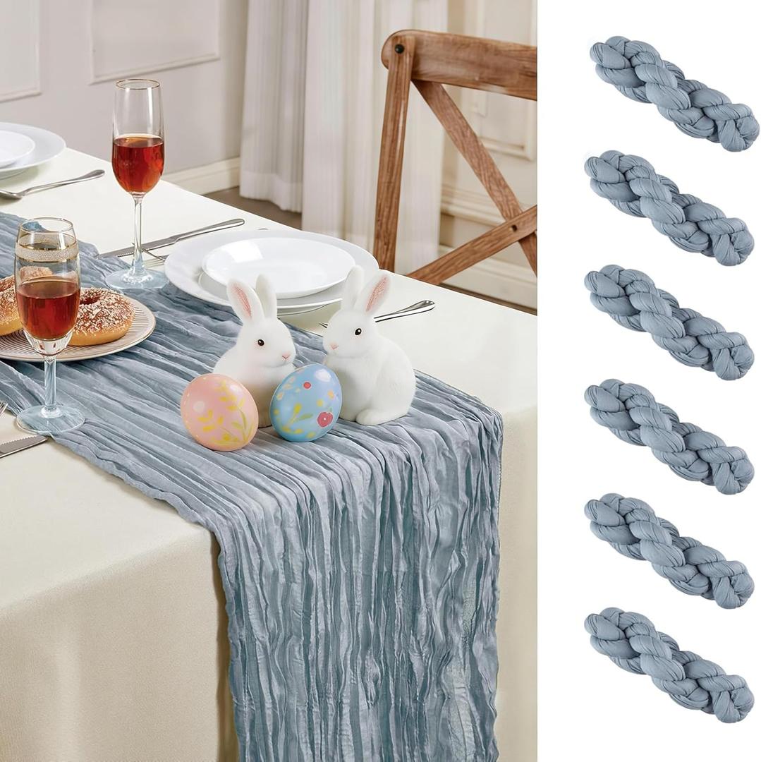 6 Pack Dusty Blue Cheesecloth Table Runner 10FT Long Easter Spring Boho Gauze Table Runner Rustic Sheer Runner for Spring Wedding Bridal Baby Shower Birthday Party Table Decor Home Easter Decorations
